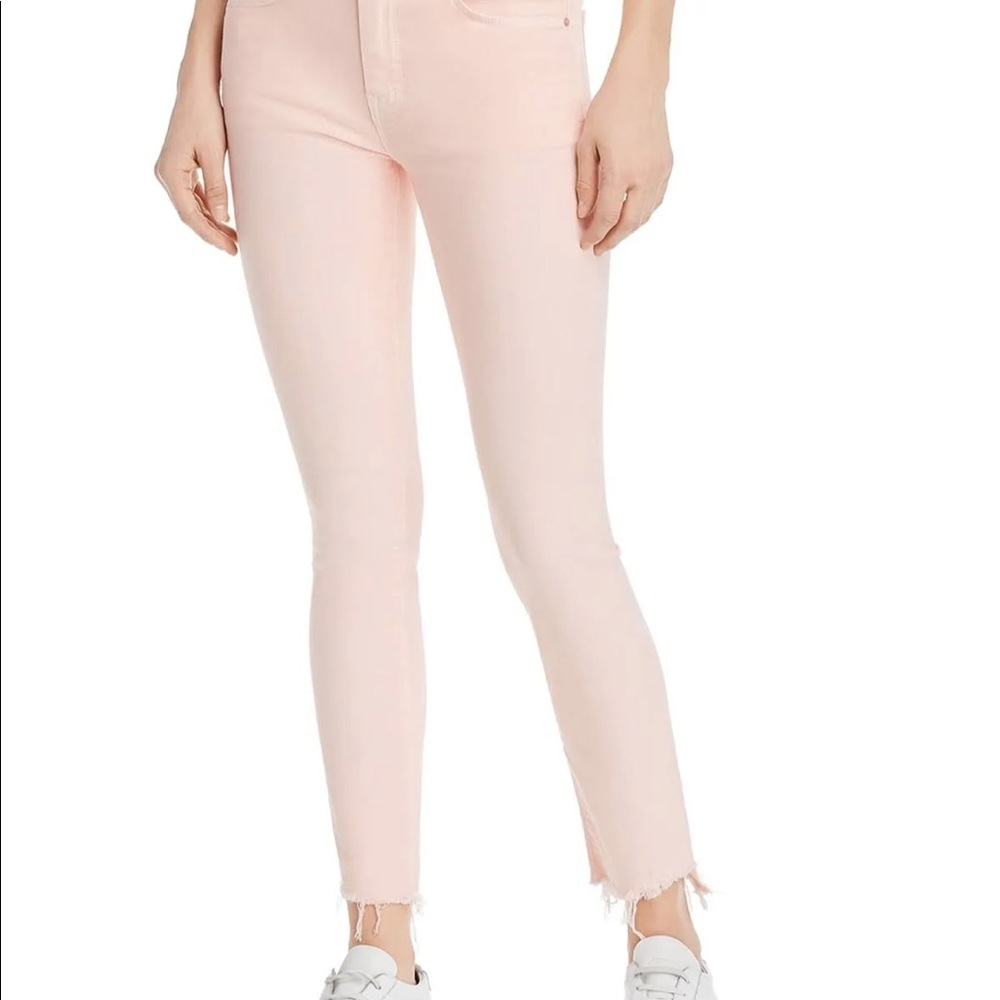 NWT Mother pink high waisted The Looker Frayed Hem Ankle Skinny Jeans size 24
